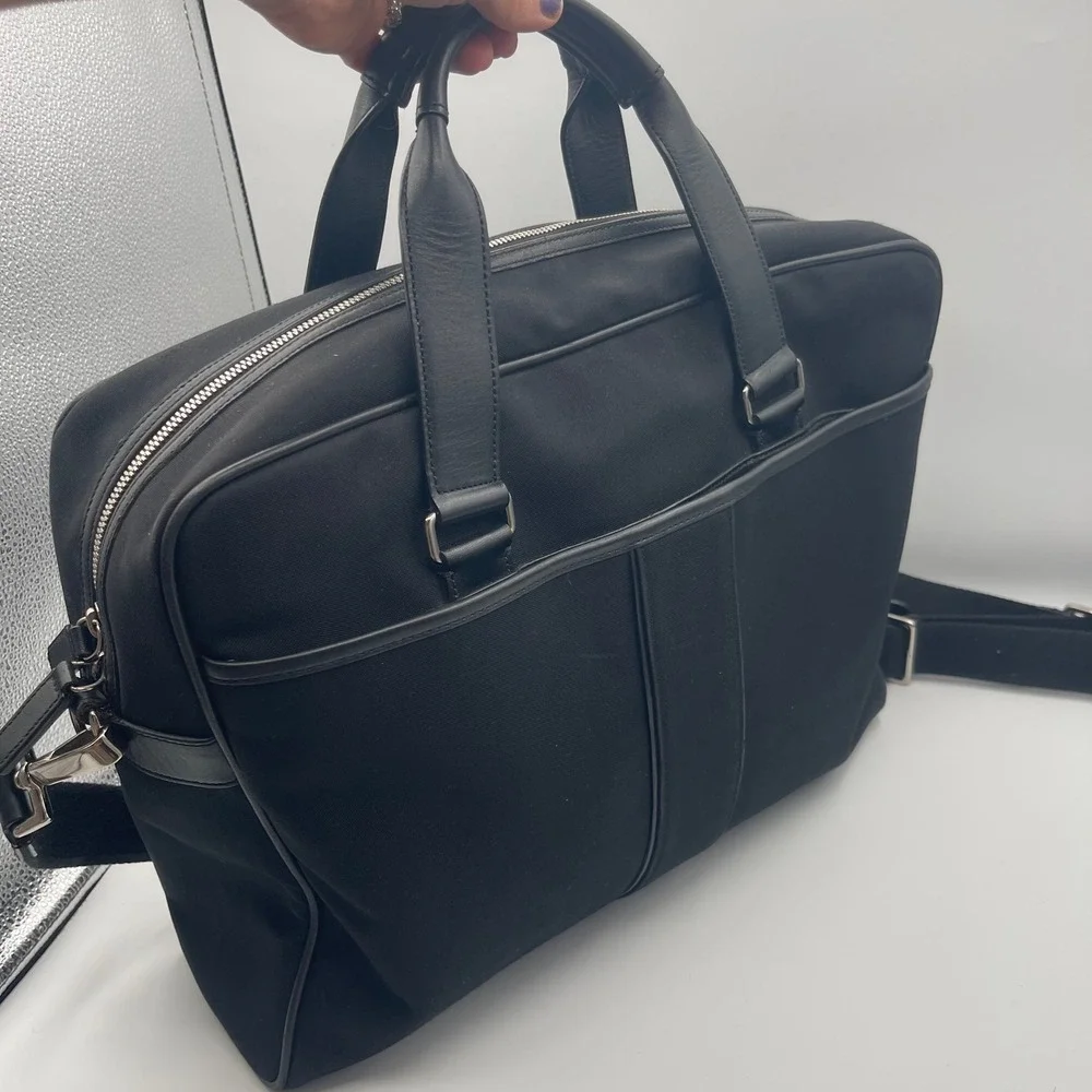 Coach Briefcase Messenger Bag Black Canvas Leather Laptop Work Travel STRAP